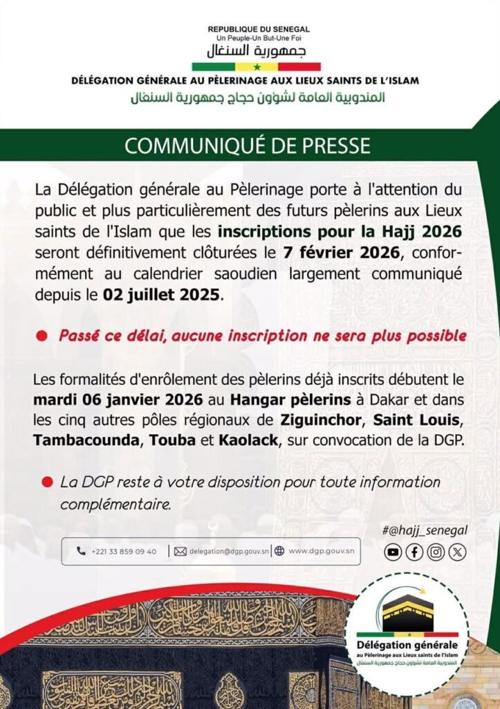 Lire la suite à propos de l’article Inscriptions pour la Hajj 2026 : les dernières étapes avant la clôture