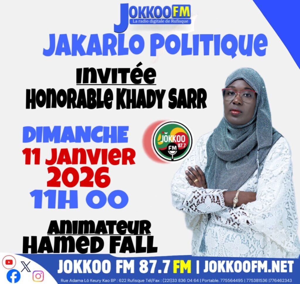 Lire la suite à propos de l’article JAKARLO POLITIQUE JOKKOO FM / DIMANCHE 11 JANVIER 2026/ INVITE KHADY SARR DEPUTE PASTEF