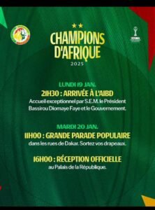 Lire la suite à propos de l’article Les Lions de la Teranga : programme du retour triomphal à l&rsquo;AIBD