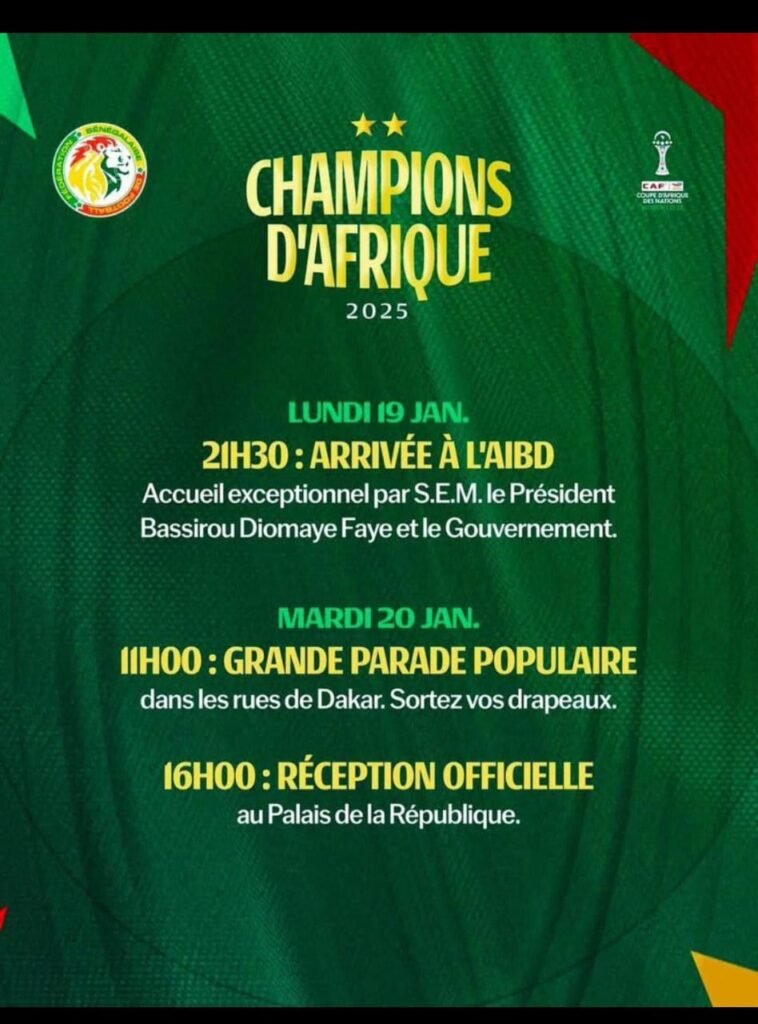 Lire la suite à propos de l’article Les Lions de la Teranga : programme du retour triomphal à l&rsquo;AIBD