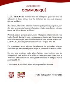 Lire la suite à propos de l’article Libération des supporters détenus au Maroc : l&rsquo;ASC LEBOUGUI remercie et appelle à la mobilisation
