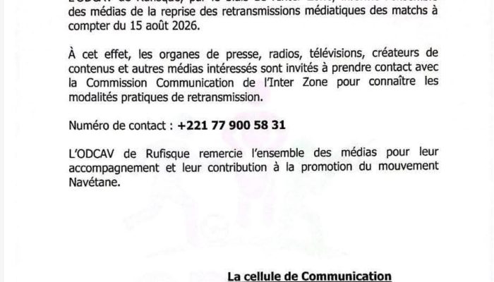 Navétane : reprise des retransmissions le 15 août, l’ODCAV de Rufisque appelle les médias